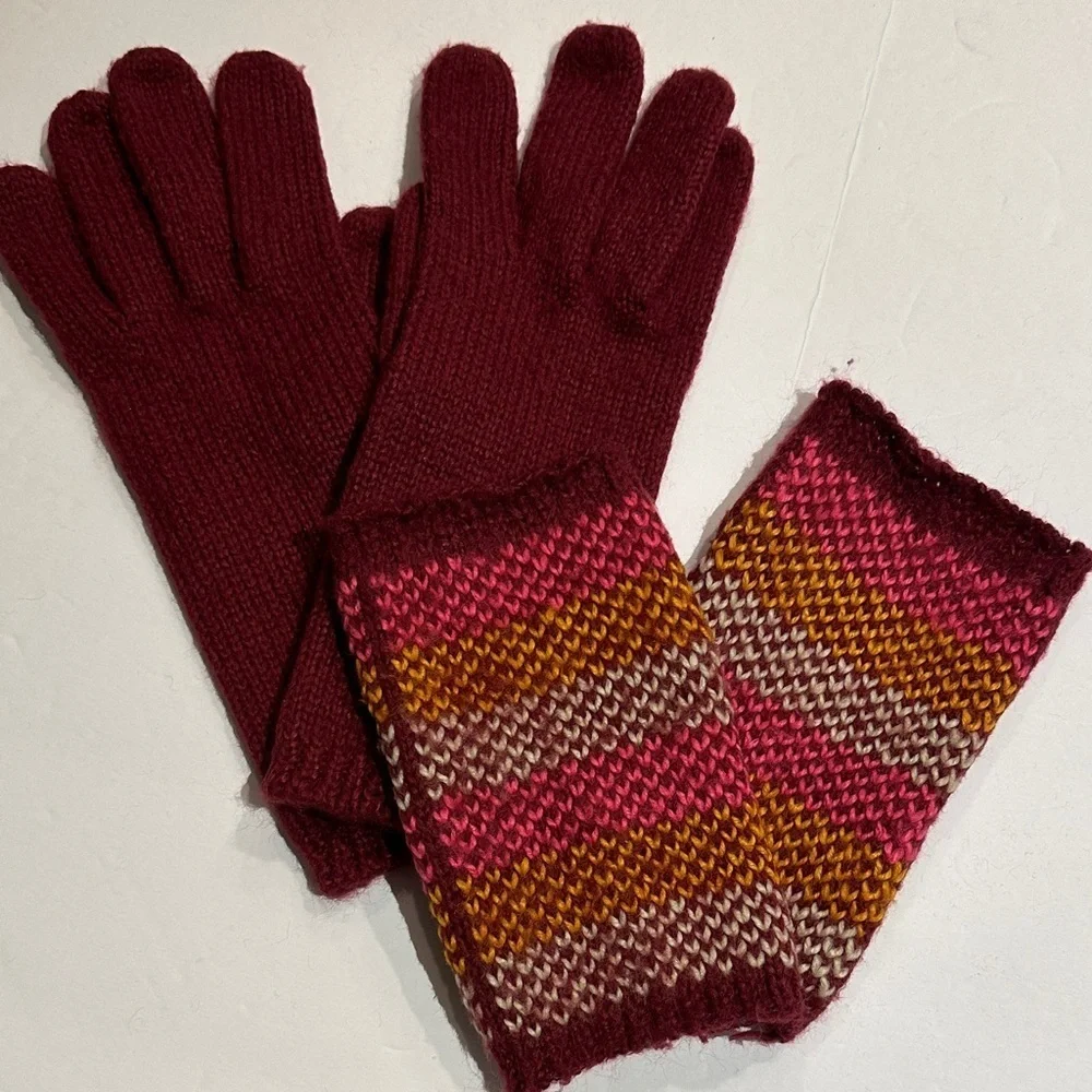 Layered Colorful Knit Sweater Gloves/fingerless gloves set